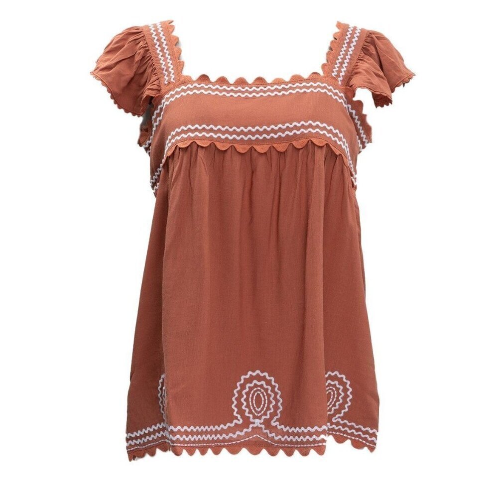 J.Marie The Ryan Top XS, S, M, L Burnt Orange, White Embroidered Texas Longhorns